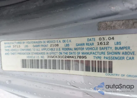 2004 Volkswagen New Beetle Gls 2.0L из США, поврежденный, VIN 3VWCK31C24M417895